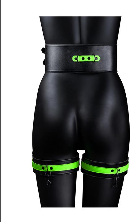 Actual product image Ouch! Thigh Cuffs with Belt and Handcuffs - Glow in the Dark - S/M