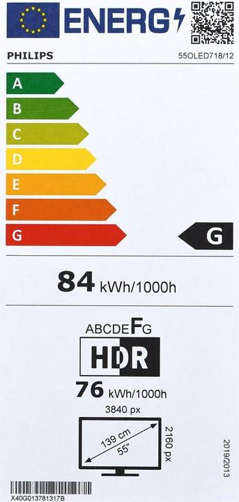 Energy Label Philips TV 65OLED718/12 (65", OLED, 4K)