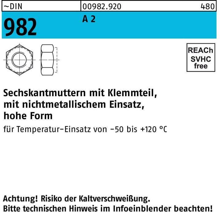 Sechskantmutter DIN 982 m.Klemmteil M 16 A 2 (M16)