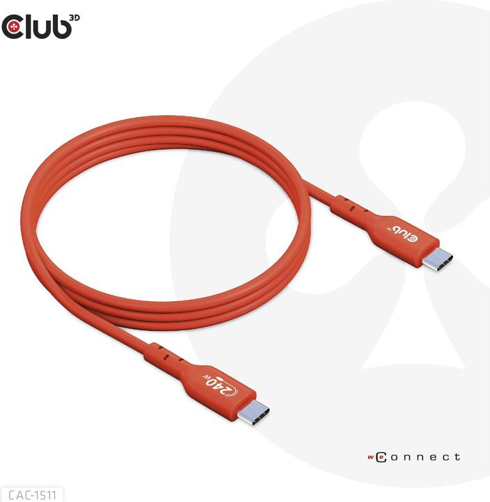 Actual product image Club 3D Club3D Cable USB 2 Type C PD 240W / 480Mb 1m St/St retail (1 m, USB 2.0, 240 W)