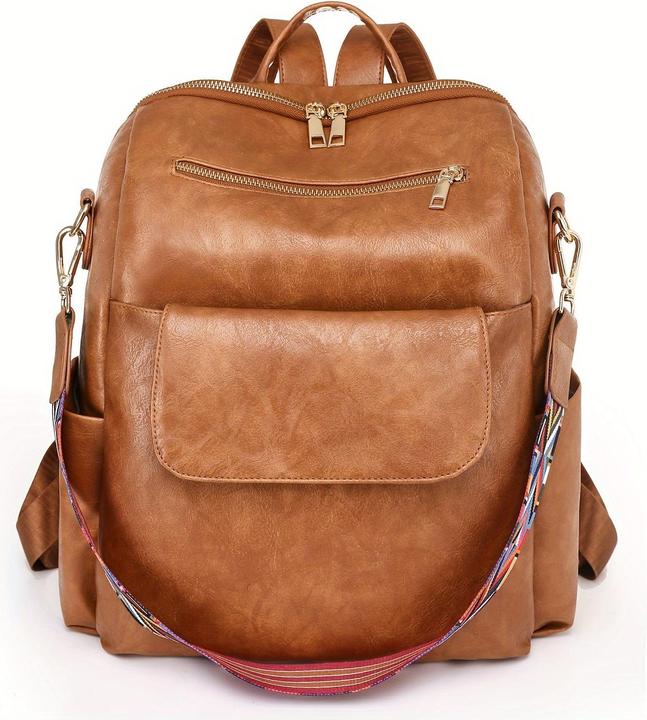 Only-Bags.Store Retro Solid Color Rucksack Geldbörse, Geometrische breiten Riemen Umhängetasche, Mode PU Leder