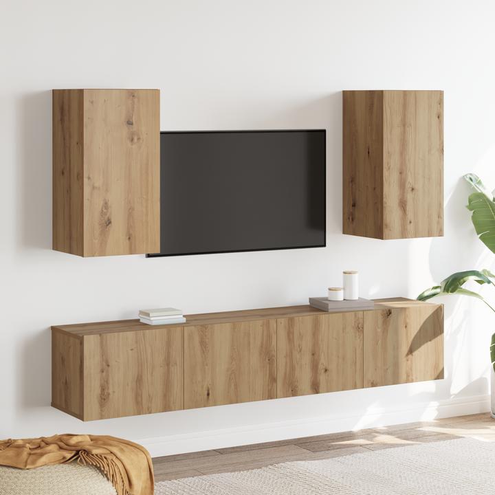 Produktbild VidaXL 4-teiliges TV-Schrank-Set Wandmontiert Artisan Eiche Spanplatte (100 x 40 x 40 cm)