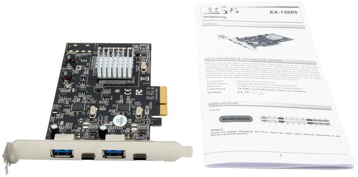 Image du produit Exsys GmbH Carte 4 ports USB 3.2 Gen2 PCIe (x4) avec 2x connecteurs A et 2x connecteurs C™ (Asmedia)