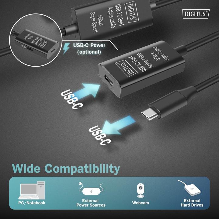 Produktbild Digitus USB C – USB C (10 m, USB 3.2 Gen 1, 5 W)