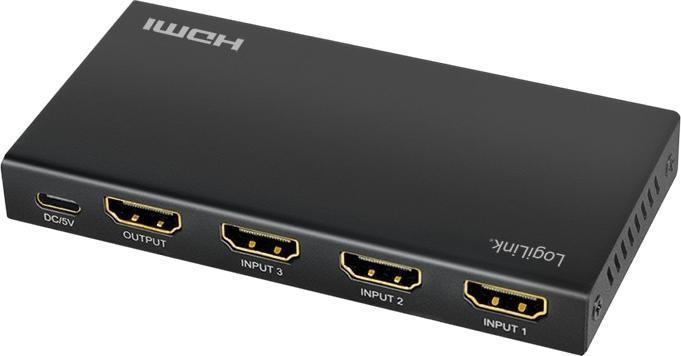 LogiLink HDMI-Switch, 3x1-Port, 4K/60 Hz, HDCP, HDR, CEC, RC