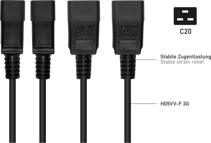 Actual product image Kabelmeister IEC appliance extension IEC appliance plug C20 to IEC appliance socket C13, black, 1.00m (0.50 m, C20, C13)