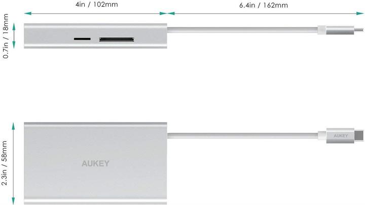 Actual product image Aukey CB-C55 Multiport -C Hub Silver (USB-C, 6 ports)