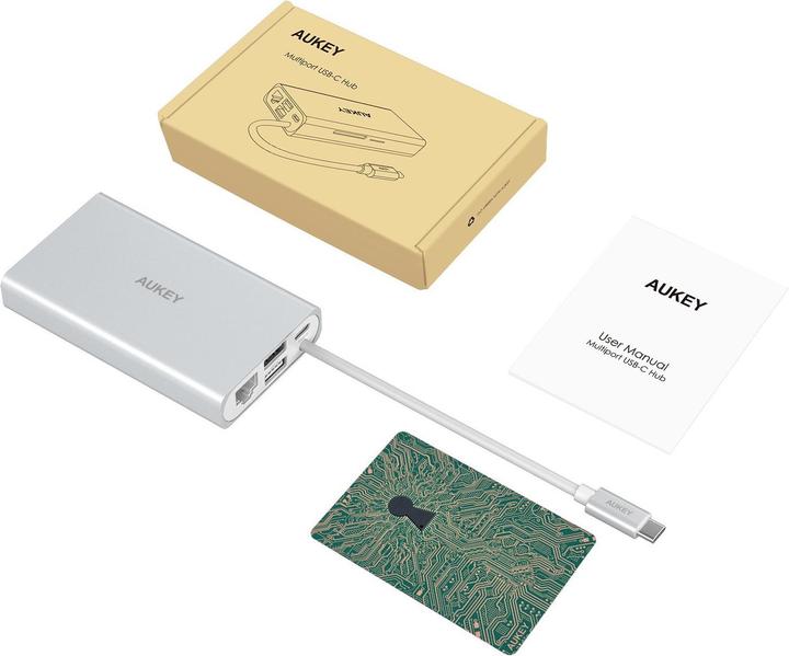 Actual product image Aukey CB-C55 Multiport -C Hub Silver (USB-C, 6 ports)