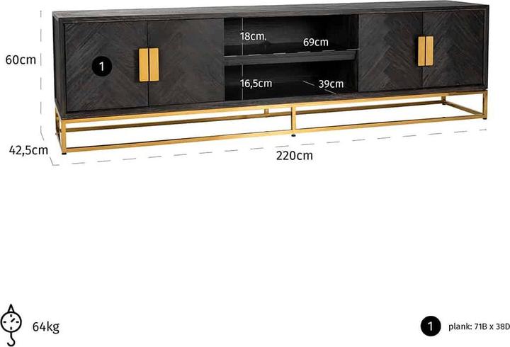 Immagine prodotto Richmond Interiors Mobili TV Blackbone nero oro 220 (220 x 42,5 x 60 cm)