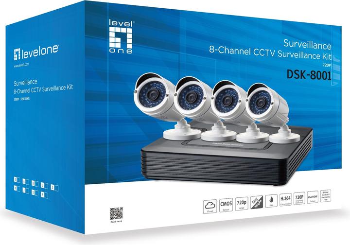 Produktbild LevelOne CCTV 8-Kanal Fix Out H.264 IR 4xCam (1920 x 720 Pixels)