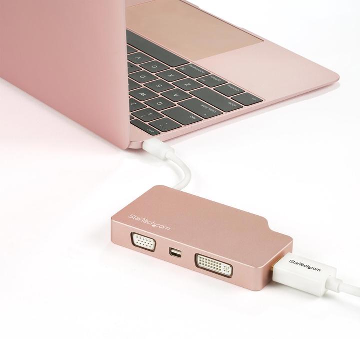 Produktbild StarTech USB-C Video Adapter Multiport - Rotgold - 4-in-1 USB-C auf VGA DVI HDMI oder mDP Display Adapter... (HDMI, DVI, VGA, Mini DP, 10.40 cm)
