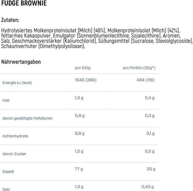 Valori nutrizionali e ingredienti Dymatize Iso 100 (Brownie Fudge, 1 pz., 2200 g)