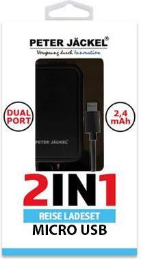 Produktbild Peter Jäckel USB Travel Charger Set 2in1 Dual Port 2.4A Micro-USB Black