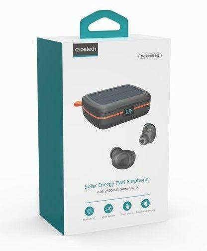 Immagine prodotto Choetech Cuffie Bluetooth TWS SOLAR con powerbank da 2500mAh - Nero (8 h, Senza fili)