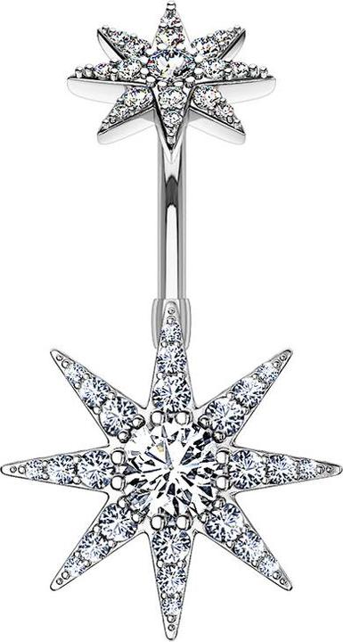 Star Piercing Banane Innengewinde silber doppel Stern (Messing, Chirurgenstahl 316L)