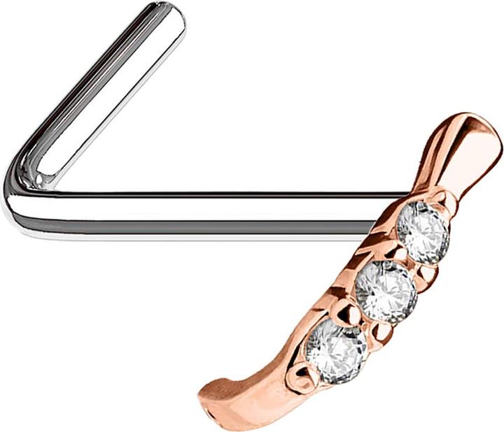 Star Piercing Nasenstecker gewinkelt rosegold Raupe mit Kristallen (Chirurgenstahl 316L, Messing)