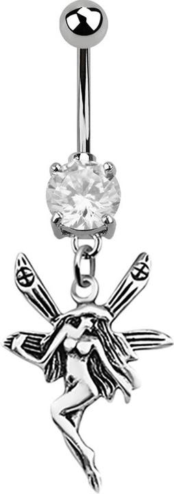Star Piercing Banane silber mit Anhänger Fee silber (Chirurgenstahl 316L, ohne Messing, 925 Sterlingsilber)