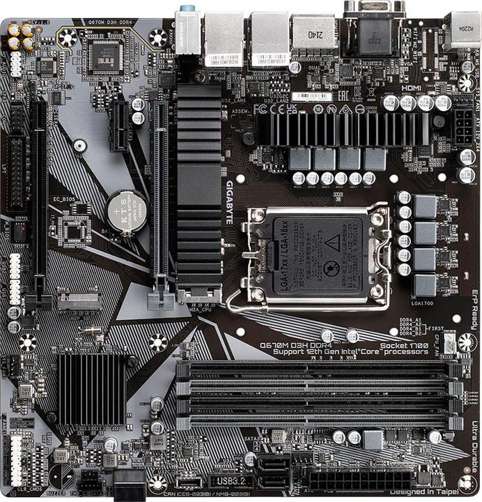 Actual product image Gigabyte Q670M D3H DDR4 motherboard Intel Q670 LGA 1700 micro ATX (LGA 1700, Intel Q670, mATX)