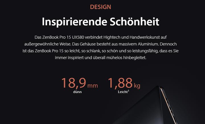 Produktbild ASUS ZenBook Pro 15 UX580GD-BN008T (15.60", Intel Core i7-8750H, 16 GB, 512 GB, CH)