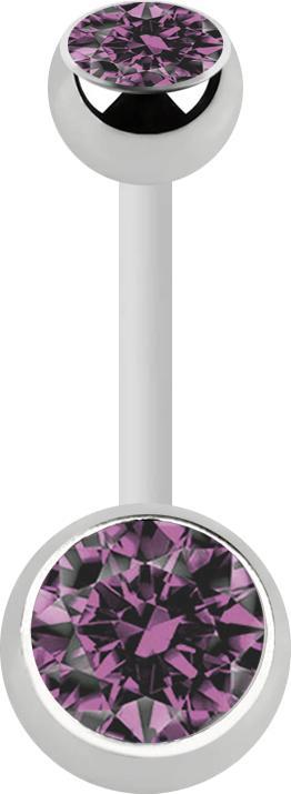 Star Piercing Banane weiss mit zwei Kugeln silber Kristall hellviolett (Chirurgenstahl 316L, Bioflex, ohne Messing)