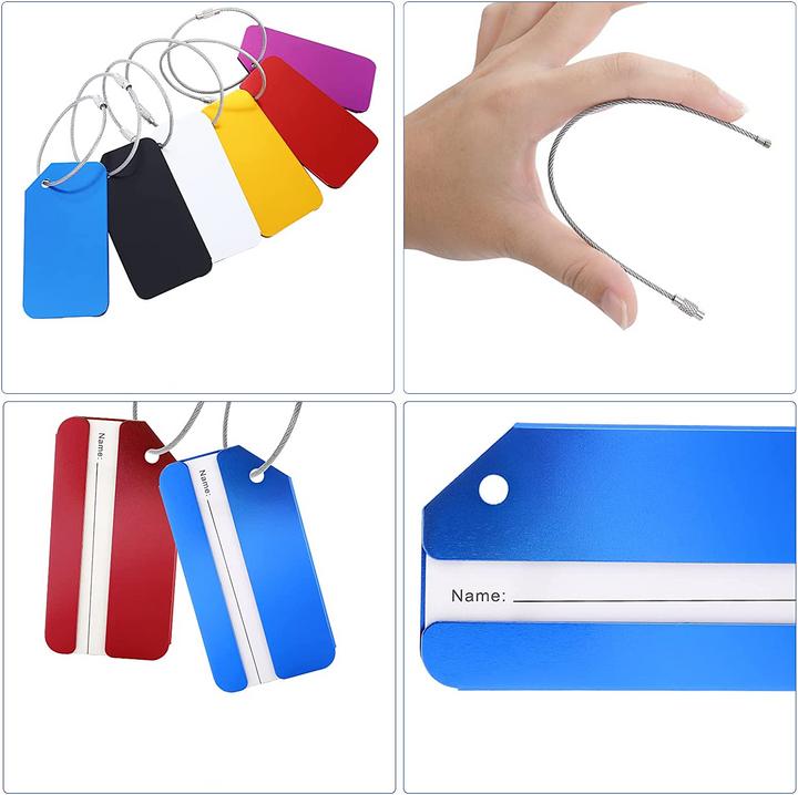 Produktbild Noya Aluminium Kofferanhänger Gepäck-Etiketten Luggage Tag mit Adressschild - Bunt 8er Set (Schlösser & Anhänger)