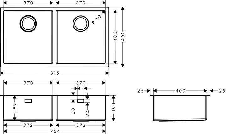 Image du produit hansgrohe HG Evier sous plan 370/370 S719-U765 inox (Éviers à poser, 45 cm, 81.50 cm)
