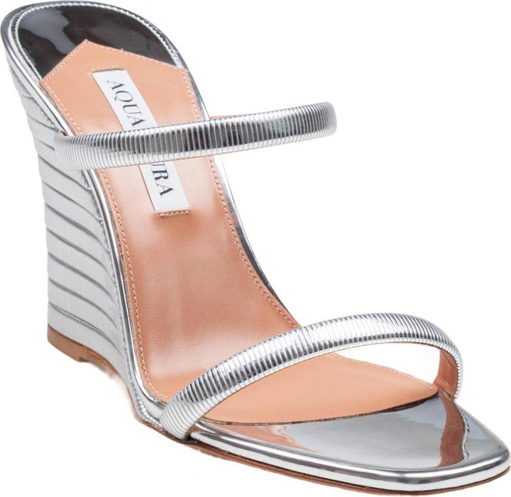 Produktbild Aquazzura Aquazzurra riviera chain ​​wedge sandal in mirror-effect leather silver color (38)