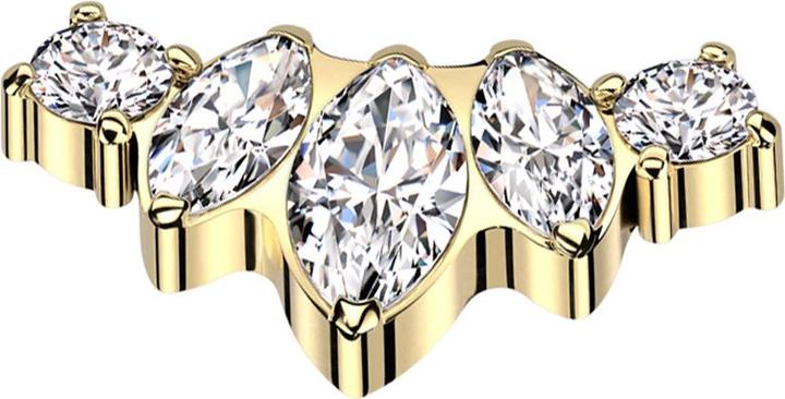 Actual product image Star Piercing Dermal Anchor gold-plated three ovals and two round crystals silver (without brass, Titanium G23)