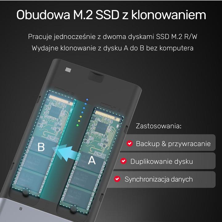 Produktbild Unitek OBUDOWA NA DYSK/KLONOWANIE 2XM.2, PCIE/NVME (M.2 2280, M.2 2260, M.2 2242)