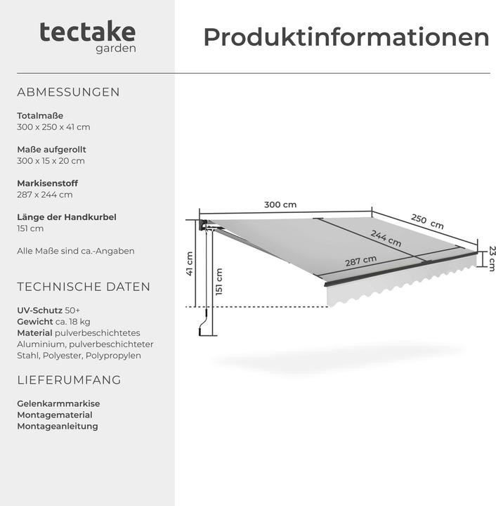 Image du produit tectake store banne articulée Ornella avec support mural (3 m)