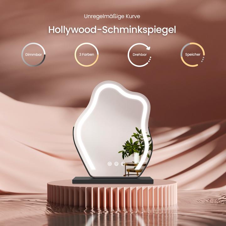 Produktbild Emke Wellen-Design Kosmetikspiegel mit Beleuchtung, 3 Farbtemperatur Licht, 44*30cm, Schwarz