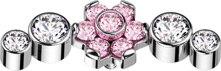 Star Piercing Dermal Anchor silber Blume Kristalle pink gefasst vier Kristalle silber (ohne Messing, Titan G23)