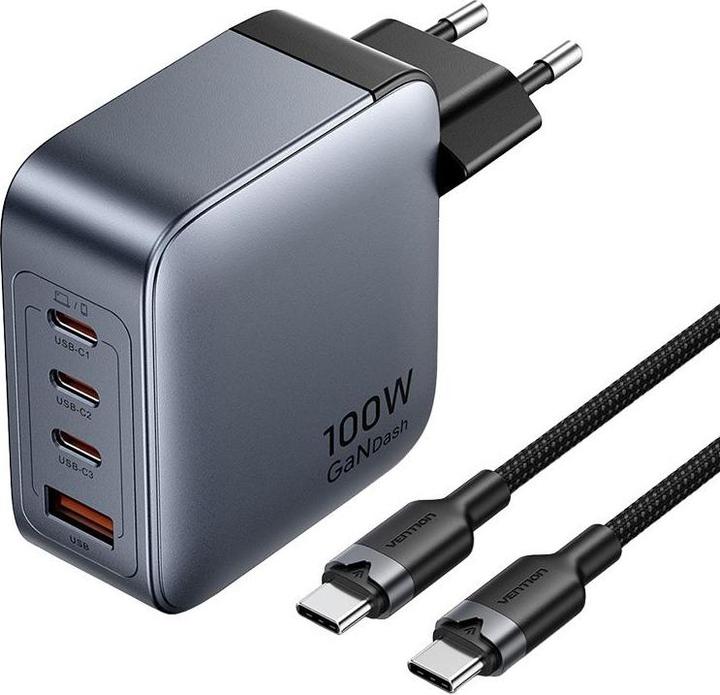 Vention Power Charger 3x USBC1x USBA with USBC to USBC cable (100 W)