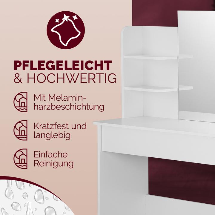Image du produit Casaria Schminktisch mit Hocker (110 x 40 x 140 cm)