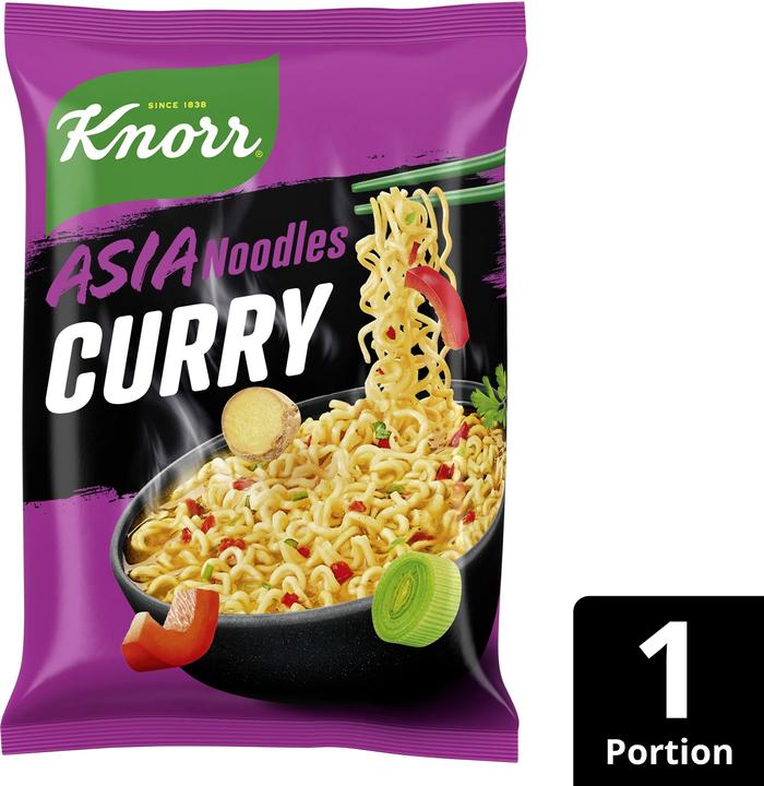 Actual product image Knorr Asia Noodles Curry Bag, Asian instant noodles snack, prepared in just 3 minutes. (70 g)