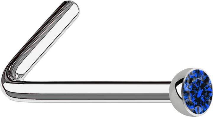 Star Piercing Nasenstecker gewinkelt silber mit Kristall dunkelblau (Titan G23, ohne Messing)