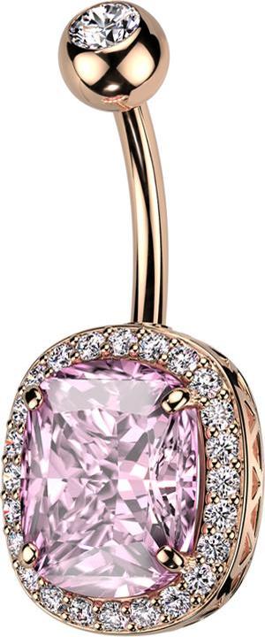 Star Piercing Banane rosegold mit Kugel Kristall silber und grossem Kristall pink (Messing, Chirurgenstahl 316L)