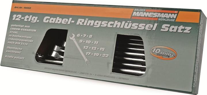 Produktbild Mannesmann Ring-Maulschlüssel-Satz (8 mm, 9 mm, 7 mm, 19 mm, 17 mm, 15 mm, 13 mm, 6 mm, 10 mm, 11 mm, 12 mm, 22 mm)