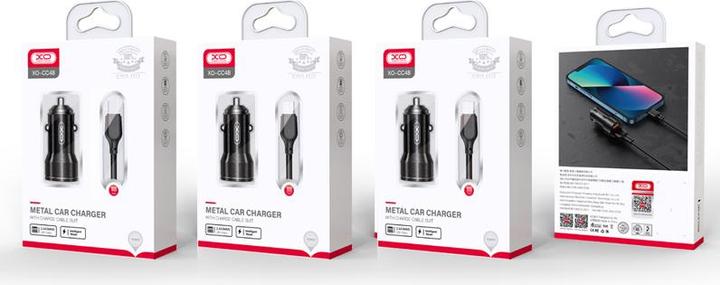 Actual product image xO car charger CC48 2x USB 2,4A black + Lightning cable