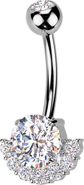 Star Piercing Banane silber mit Kugel Kristall silber und sieben kleine und ein grosser Kristall silber (Messing, Titan G23)