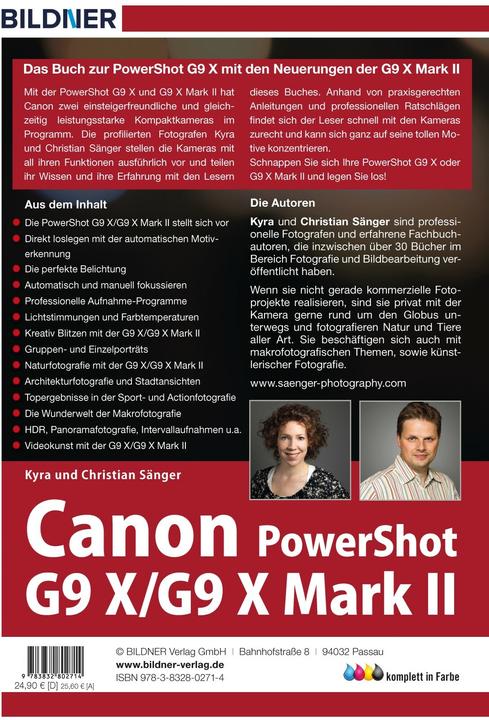 Nährwerte und Zutaten Canon PowerShot G9X / G9 X Mark II - Für bessere Fotos von Anfang an! (Deutsch, Kyra Sänger, Christian Sänger, 2017)