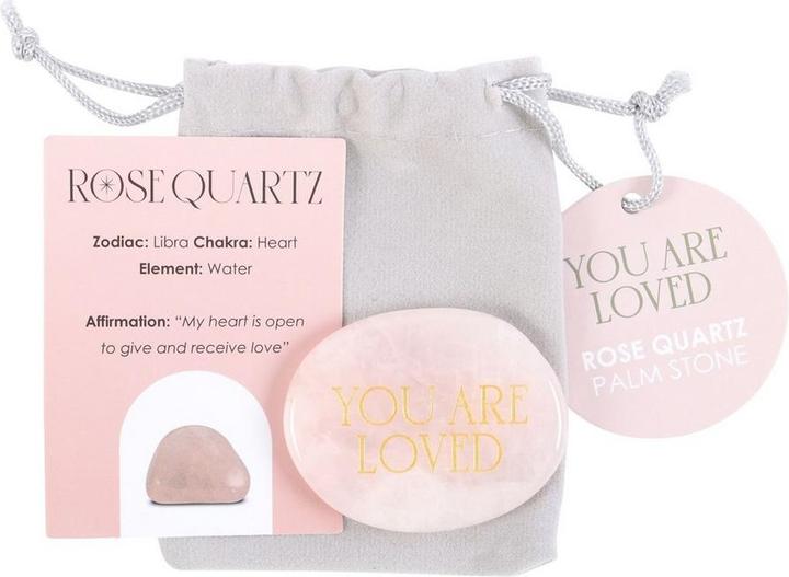 Actual product image Something Different You Are Loved Rose Quartz Palm Stone