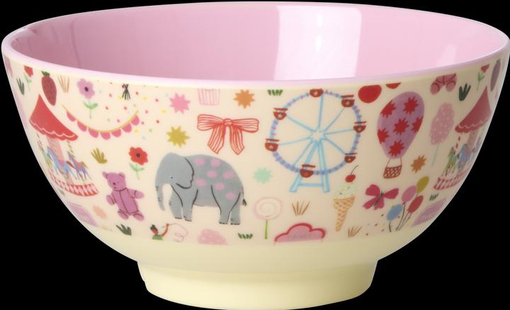 Rice - Melamine Bowl with Fun Fair Print - Pink - Medium