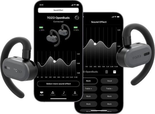 Produktbild Tozo Open Buds True Wireless Stereo (TWS) USB Typ-C Bluetooth In-Ear Headset Schwarz (ANC, 12 h, Kabellos)