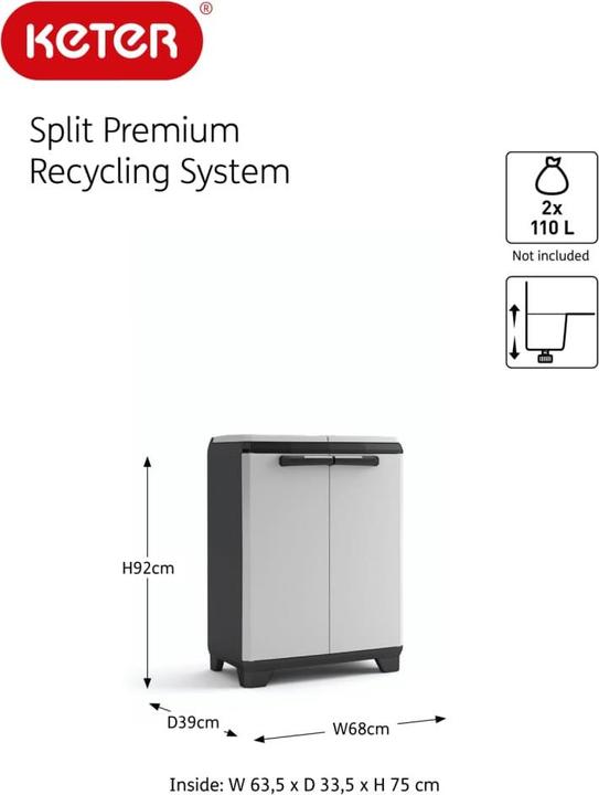Immagine prodotto Keter Armadio per il riciclaggio Split Premium in plastica nera 220 l (220 l)