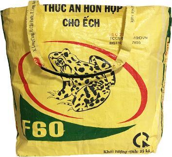 Actual product image Bekos Upcycling - Large Shopper XXL from Recycled Feed Sacks Frog yellow