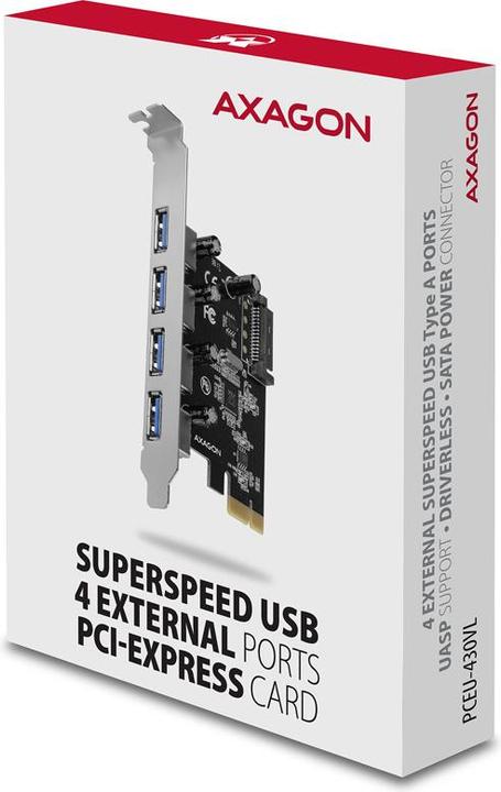 Image du produit Axagon PCEU-430VL Contrôleur PCIe 4x port USB 3.2 GEN 1, UASP, chipset VIA