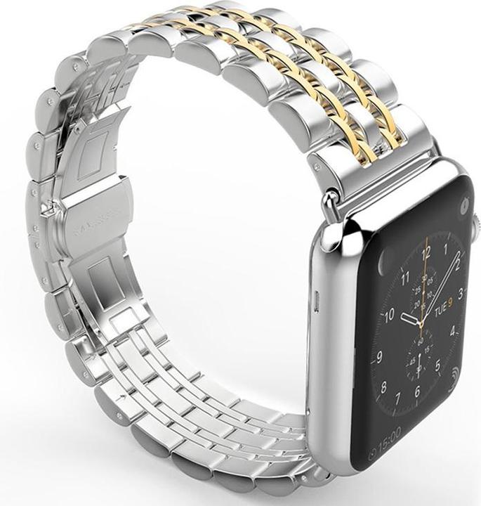 Produktbild Hermex Apple Watch 44mm / 42mm Luxus Edelstahl Armband Band SILBER GOLD (42 mm, 44 mm)