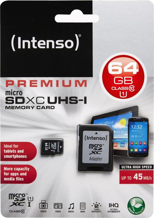 Image du produit Intenso UHS-I Premium (64 Go, microSDXC, U1, UHS-I)