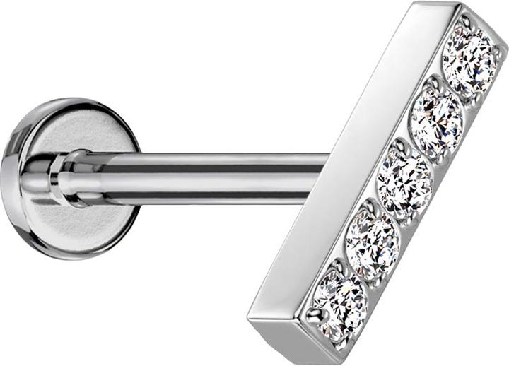 Star Piercing Micro Threadless Labret silber Balken Kristalle silber (ohne Messing, Titan G23)